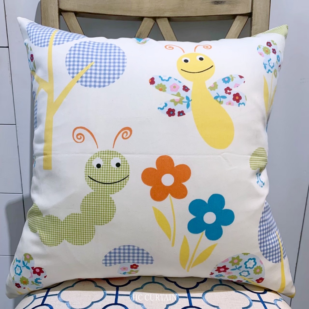 抱枕套 歐美進口純棉家飾布 貓頭鷹 毛毛蟲 童趣