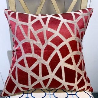 抱枕套 幾格網格緹花-紅底