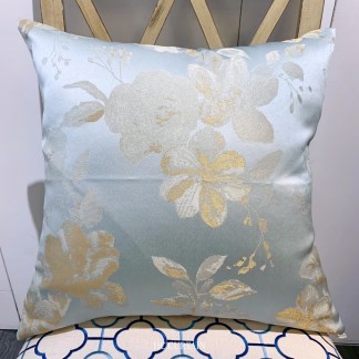 抱枕套 斑駁花葉緹花-藍金