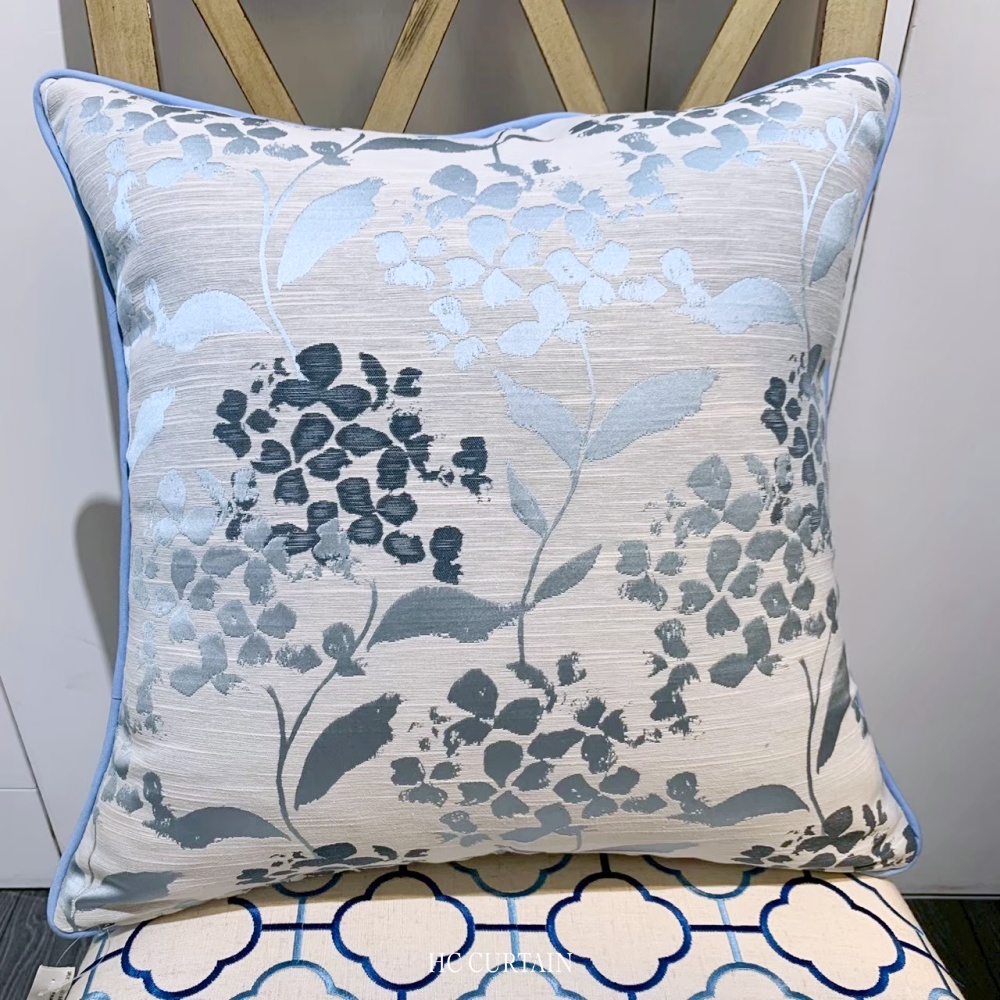 抱枕套 藍色繡球緹花 滾邊