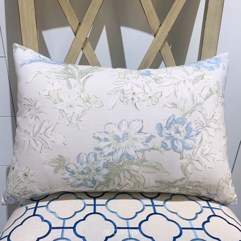 腰枕套 印花家飾布 水彩 藍白花