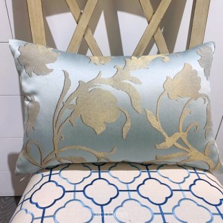 腰枕套 金色花蔓緹花 藍綠底