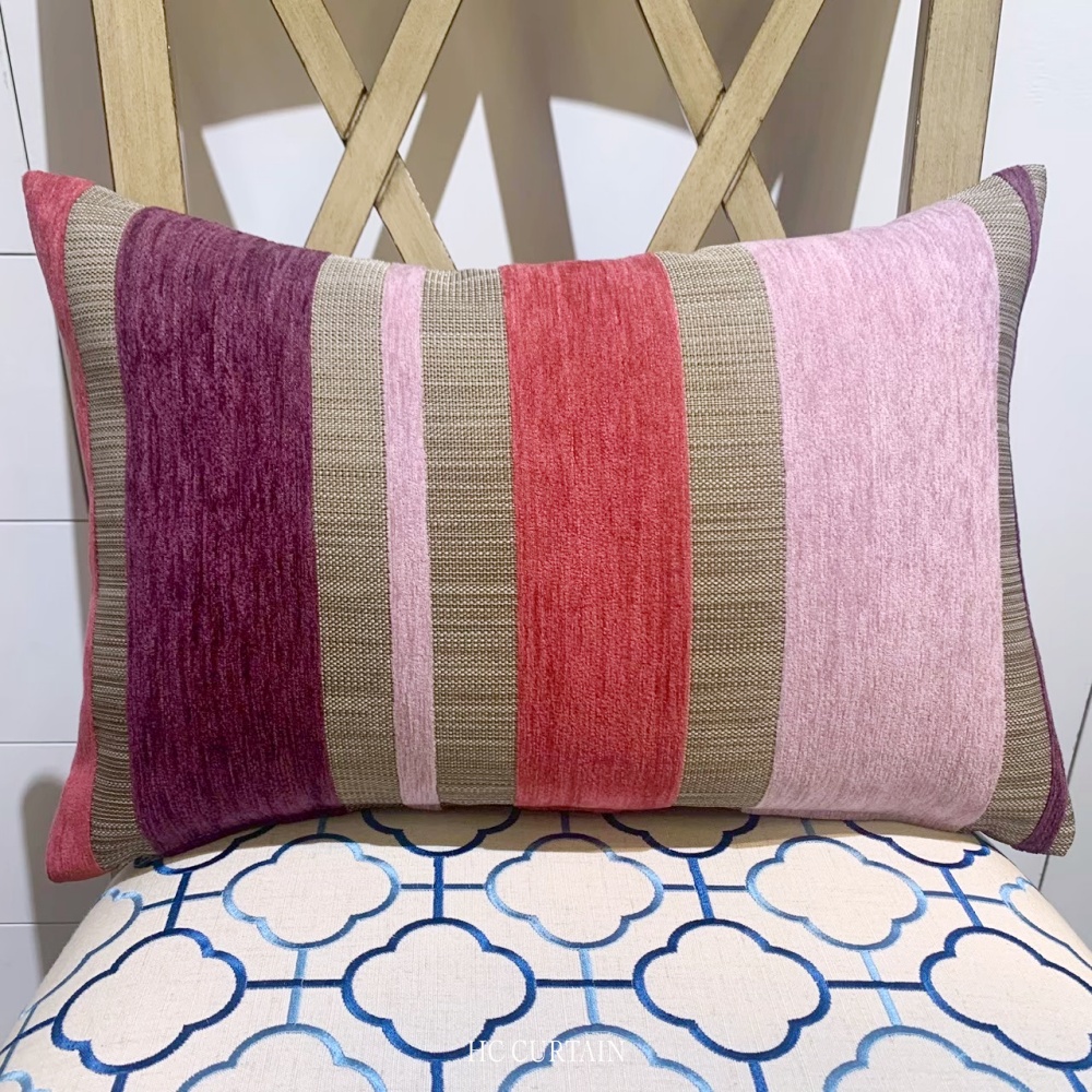 腰枕套 直條緹花絨布 紫紅