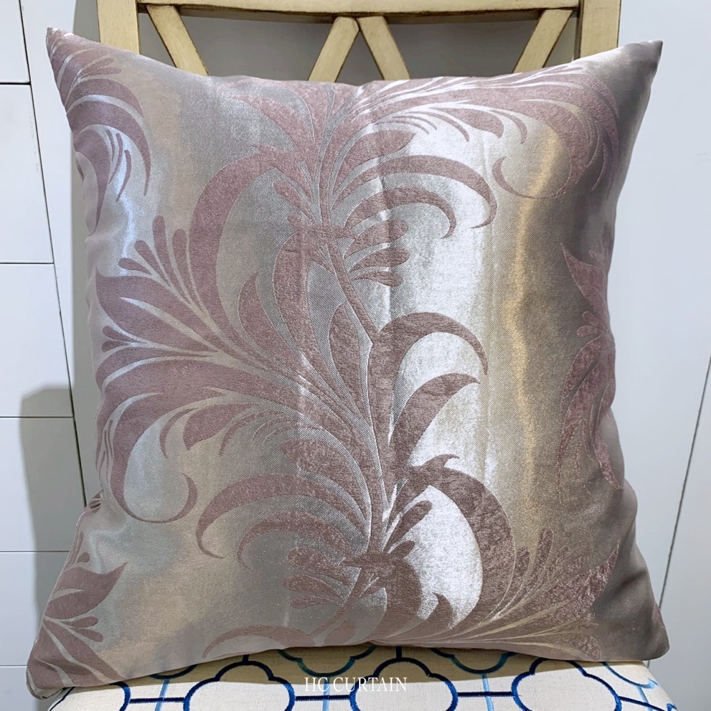 抱枕套 高級緹花家飾布 洛可可渦捲葉紋 藕色