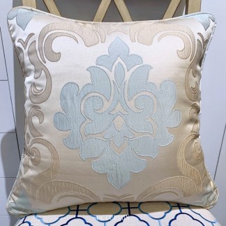 抱枕套 高級緹花家飾布 雙色緹花滾邊 米金淺藍