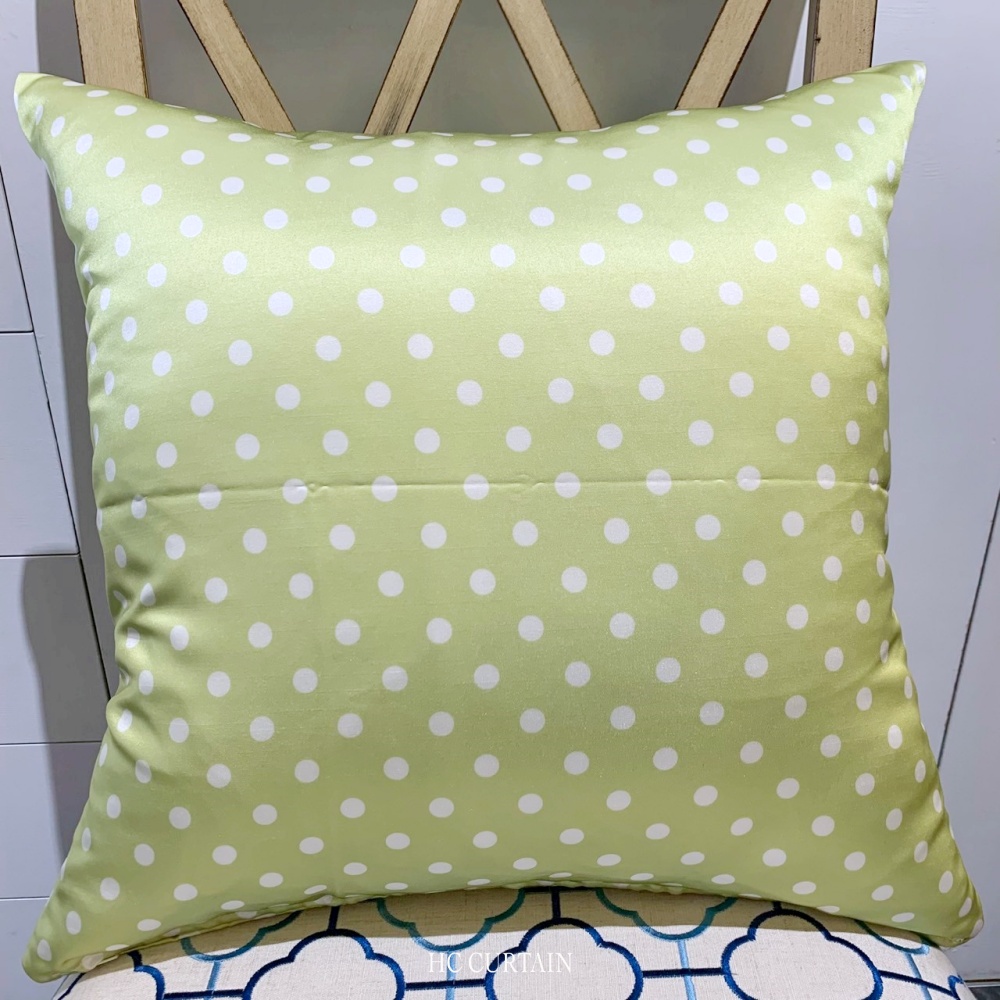 抱枕套 高級緹花家飾布 緞面 白點點綠底