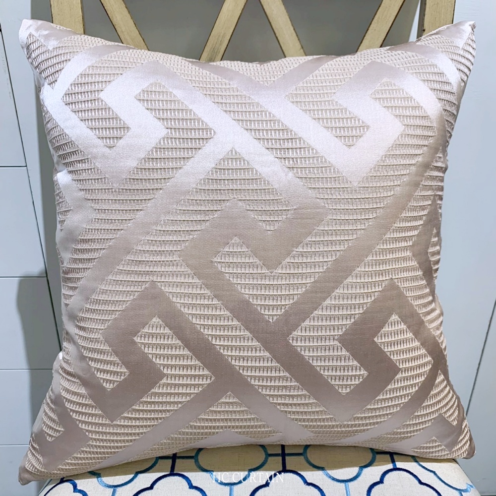 抱枕套 高級緹花家飾布 幾何格紋 玫瑰粉金
