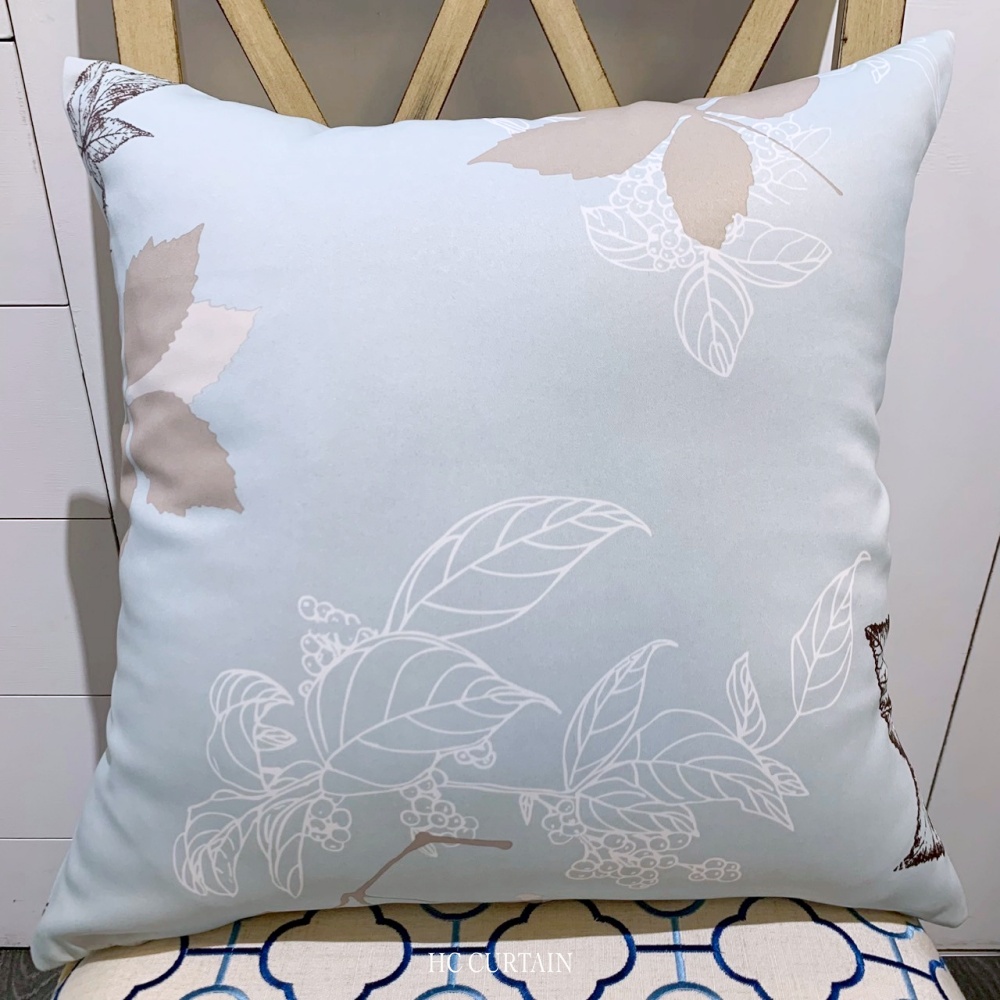 抱枕套 印花家飾布 拓印葉脈紋 水藍底