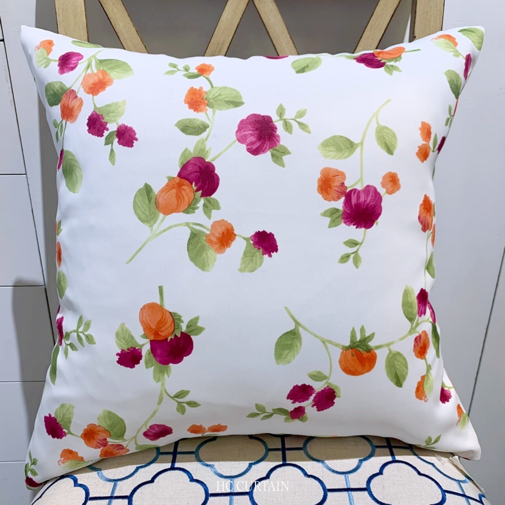 抱枕套 印花家飾布 水彩感  枝條花卉 橘紅花