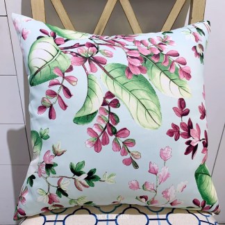 抱枕套 印花家飾布 熱帶植物花卉 水藍底