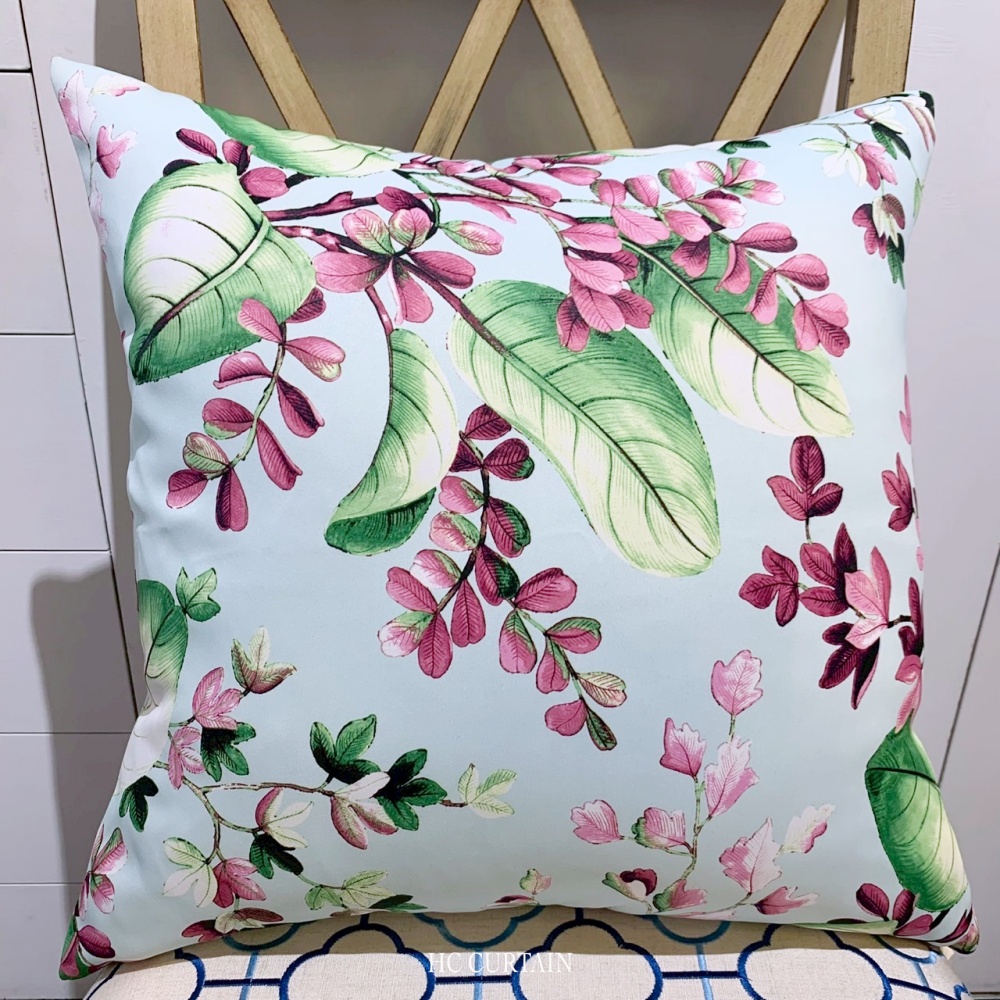 抱枕套 印花家飾布 熱帶植物花卉 水藍底