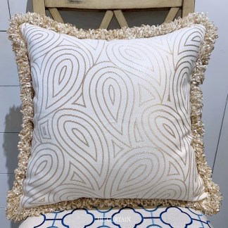 抱枕套 緹花沙發布 立體流蘇滾邊 幾何水滴紋 白金