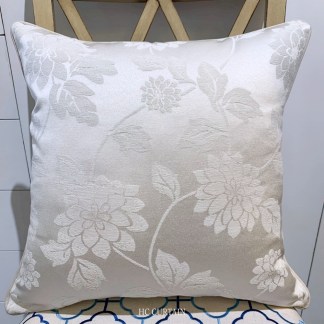 抱枕套 高級緹花家飾布 藤蔓花 滾邊 米白
