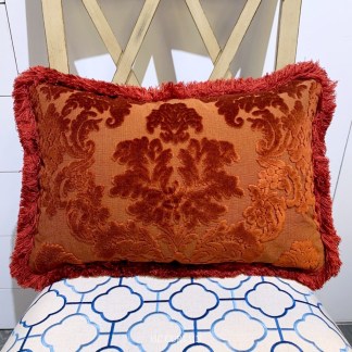 腰枕套 緹花絨布沙發布 Damask 流蘇滾邊 深紅