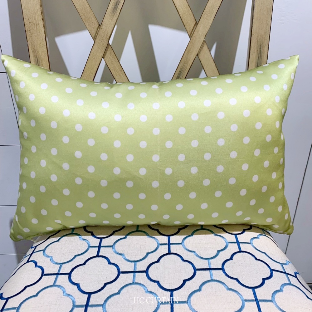 腰枕套 印花家飾布 緞面 白點綠底