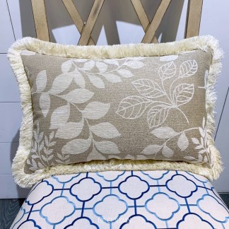 腰枕套 緹花沙發布 銀蔥 流蘇滾邊 米咖