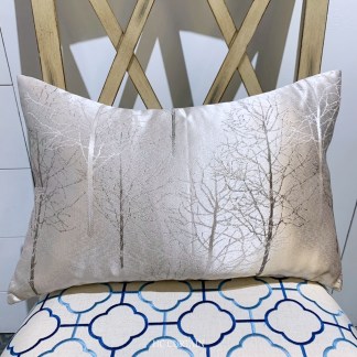 腰枕套 緹花家飾布 樹枝紋 銀灰色