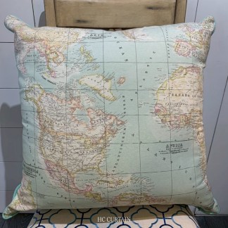 靠背套 英國進口印花純棉 世界地圖 滾邊 淺綠