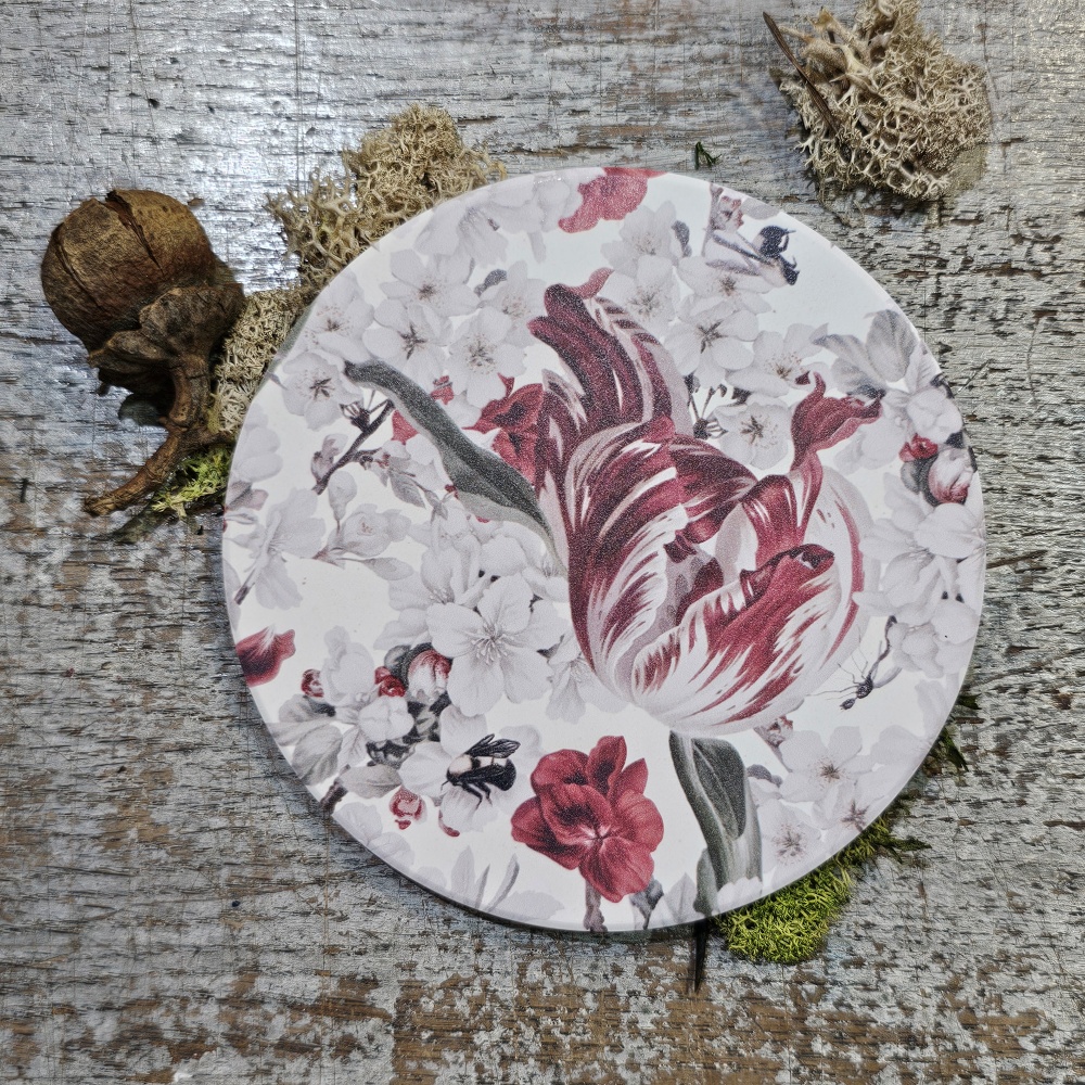 HC 文創商品 鶯歌陶瓷杯墊 HC7007-01 雲影鬱香-白底