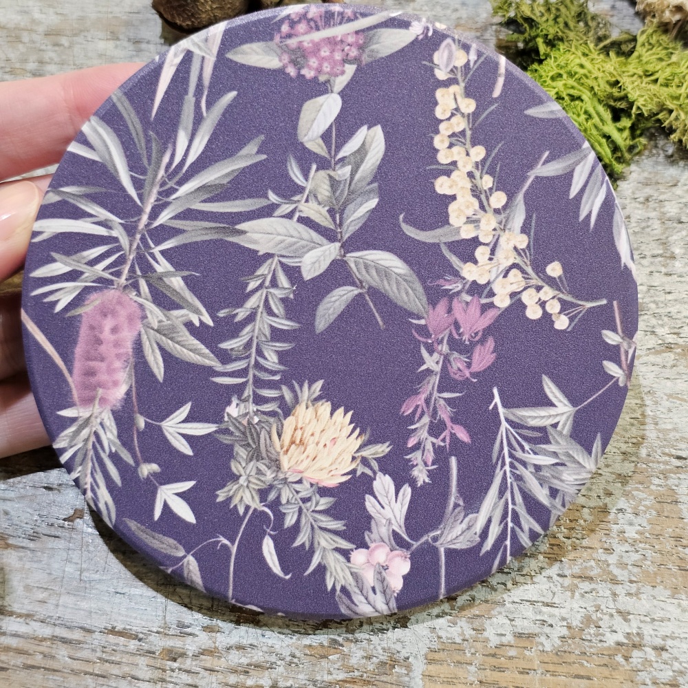 HC 文創商品 鶯歌陶瓷杯墊 HC7003-01繁花錦草 深藍底