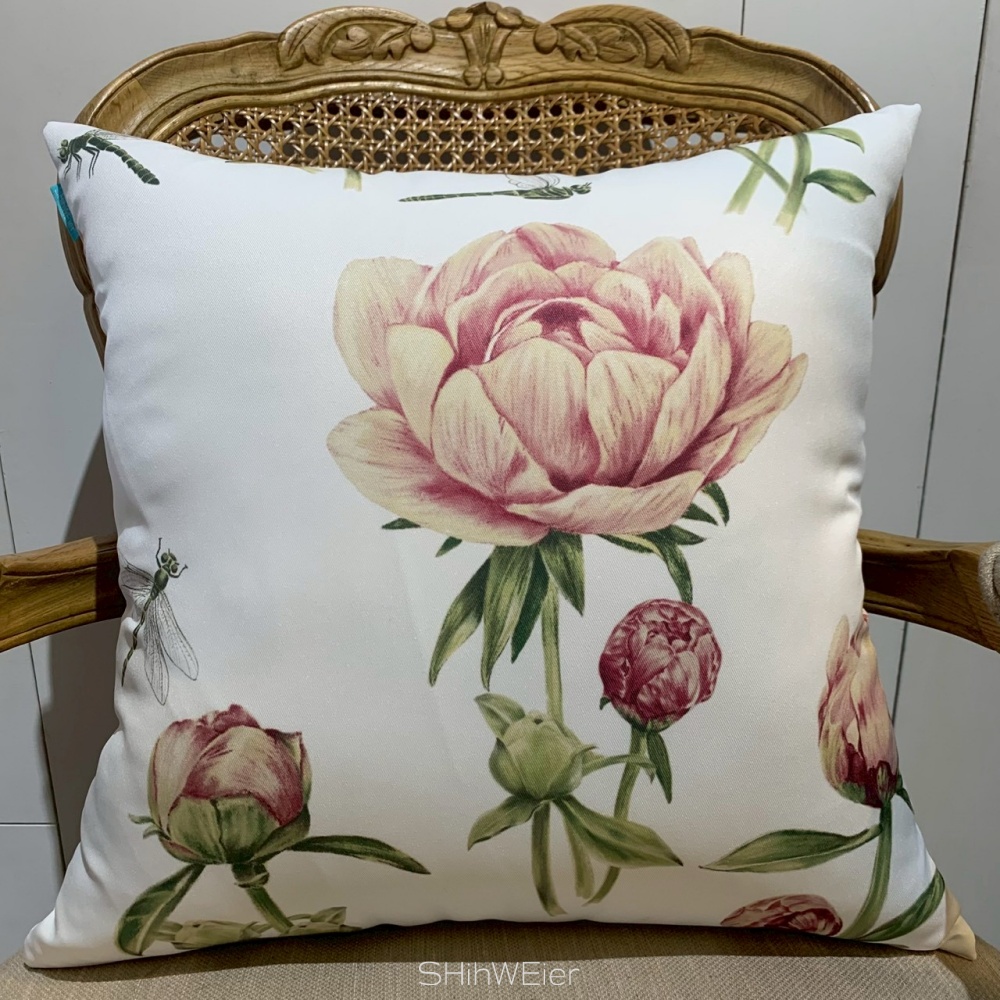 SHihWEier®原創印花抱枕套 現貨 HC1115-01 蜻逗初開芍藥