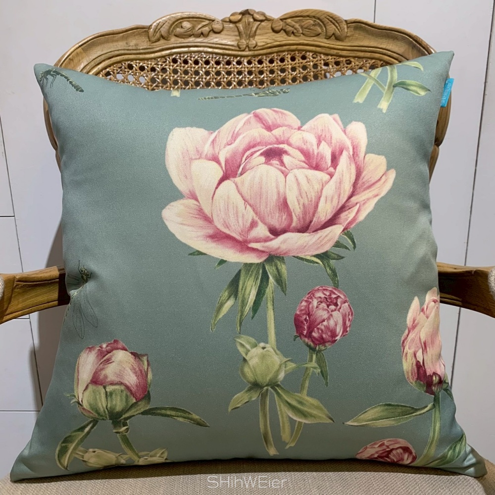 SHihWEier®原創印花抱枕套 現貨 HC1115-02 蜻逗初開芍藥
