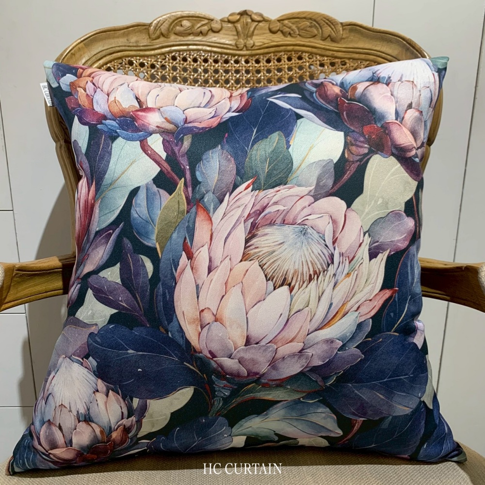 HC印花抱枕套 現貨 HC7006 帝王花 深綠底