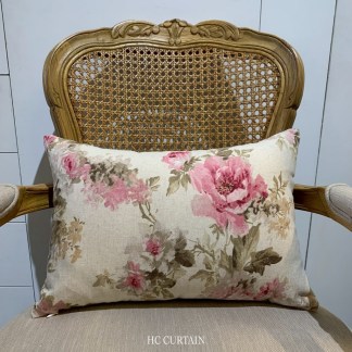 腰枕套 西班牙進口棉麻家飾布 紅玫瑰花