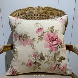 抱枕套 西班牙進口純棉麻家飾布 紅玫瑰花