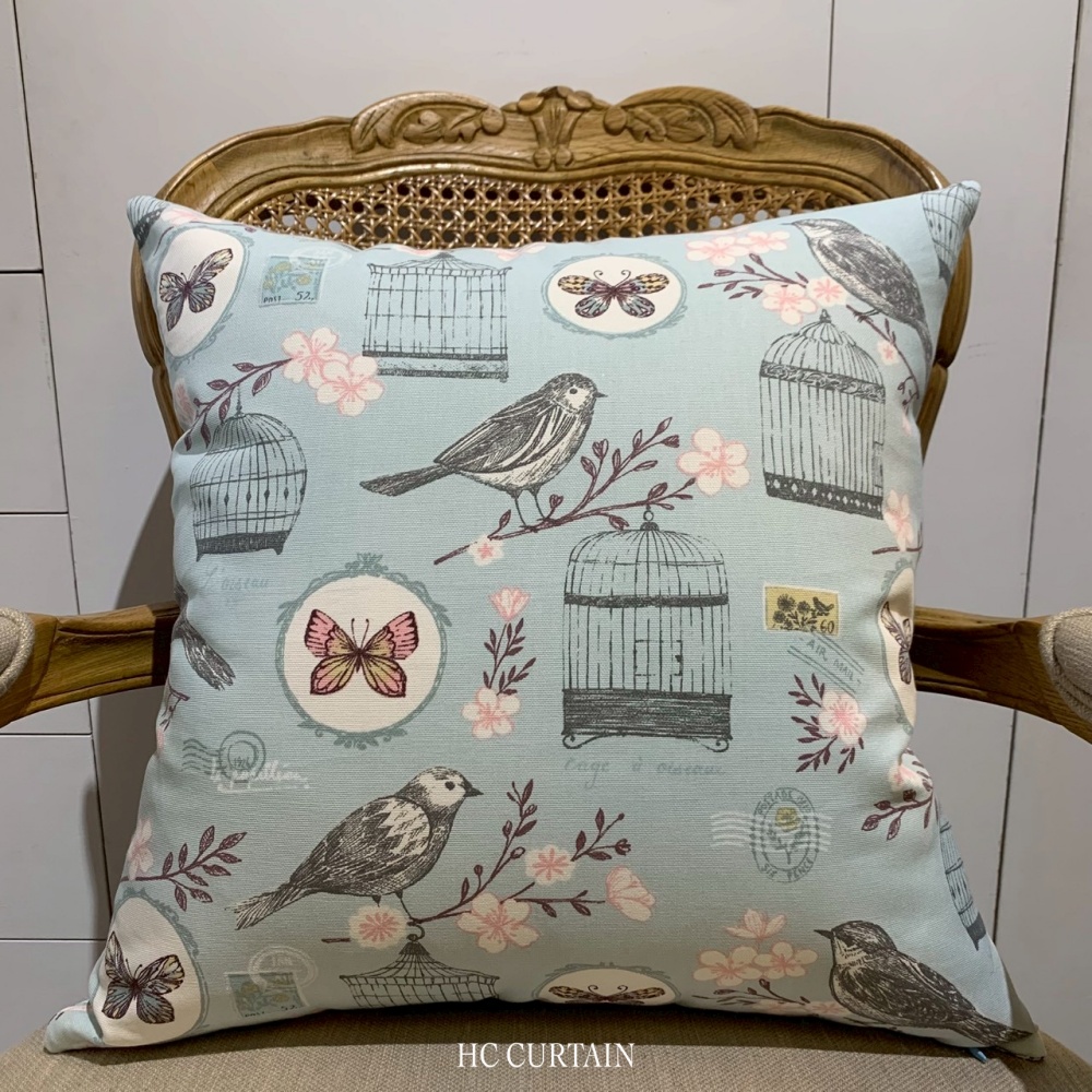 抱枕套 英國進口純棉家飾布 蝴蝶小鳥
