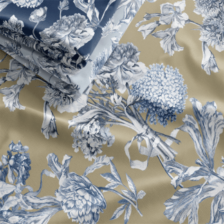 HC印花布料 HC7001 Toile Fleurie Design-blue 靛藍色印花維多利亞花卉