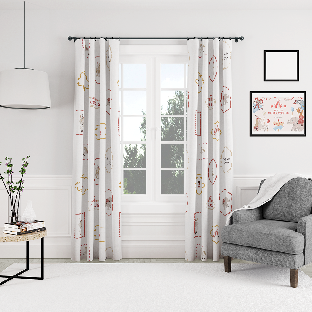 HC印花窗簾 HC7008D馬戲團系列-珍藏畫框