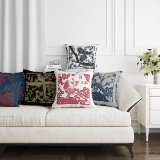 品牌原創印花抱枕套-HC1087 Taiwan Blue Magpie and Plum Bossom 剪梅有鵲影