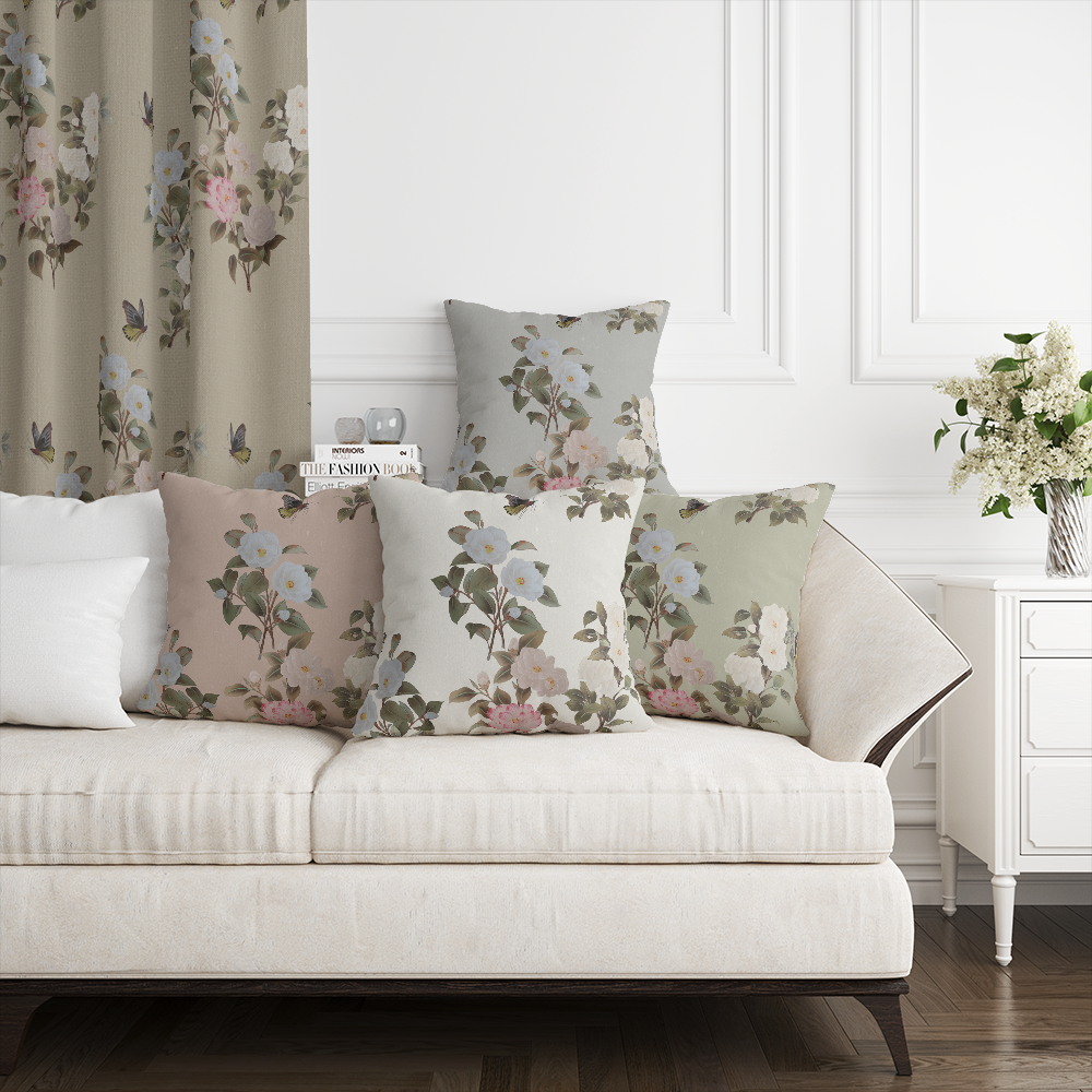 品牌原創印花抱枕套 HC1106 butterfly camellia 蝴蝶山茶花