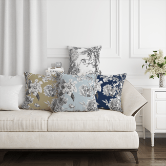 HC印花抱枕套 HC7002 Toile Fleurie Design-black 黑白色印花維多利亞花卉