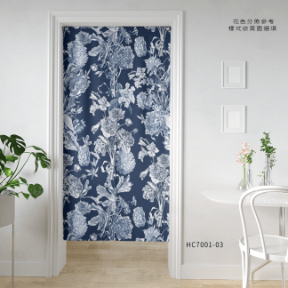 HC印花門簾 HC7001 Toile Fleurie Design-blue 靛藍色印花維多利亞花卉