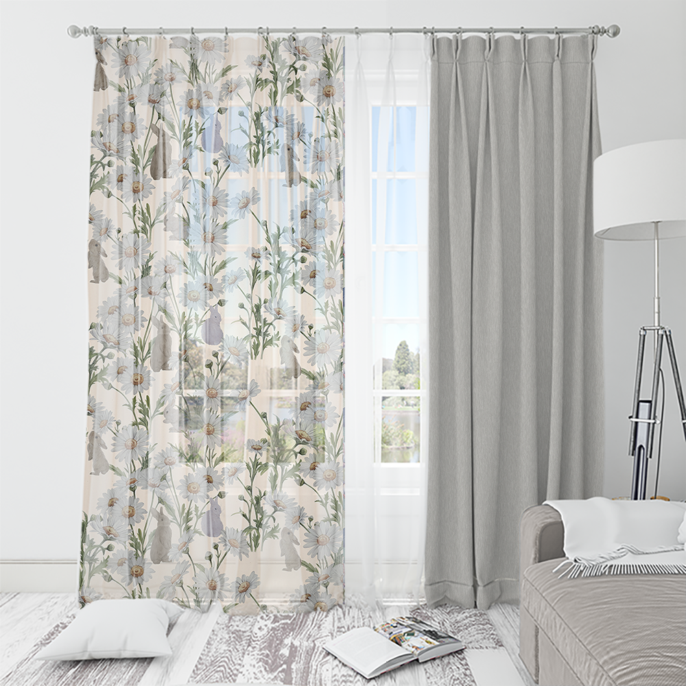 SW原創印花窗紗 HC1121雛菊與春野兔