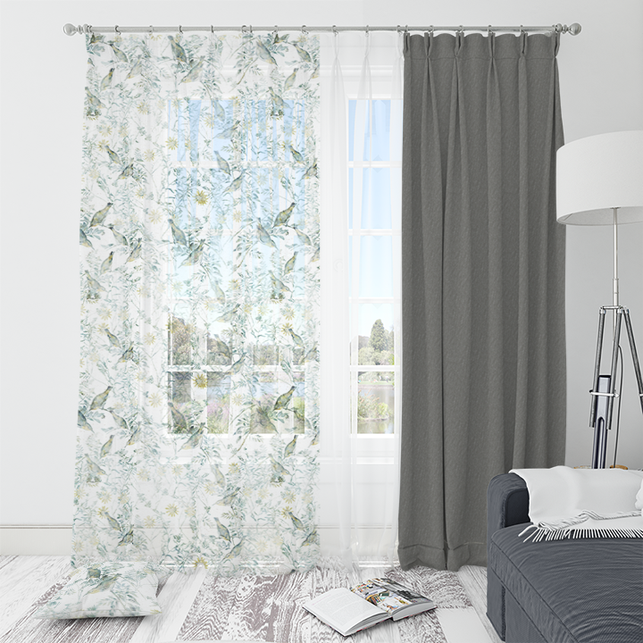 HC印花窗紗 HC7004 Emerald Songbird 翠鳥蔚綠