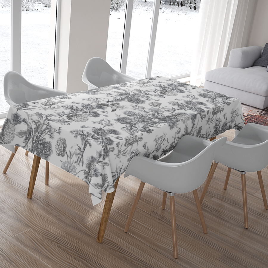 HC印花桌巾 HC7002 Toile Fleurie Design-black 黑白色印花維多利亞花卉